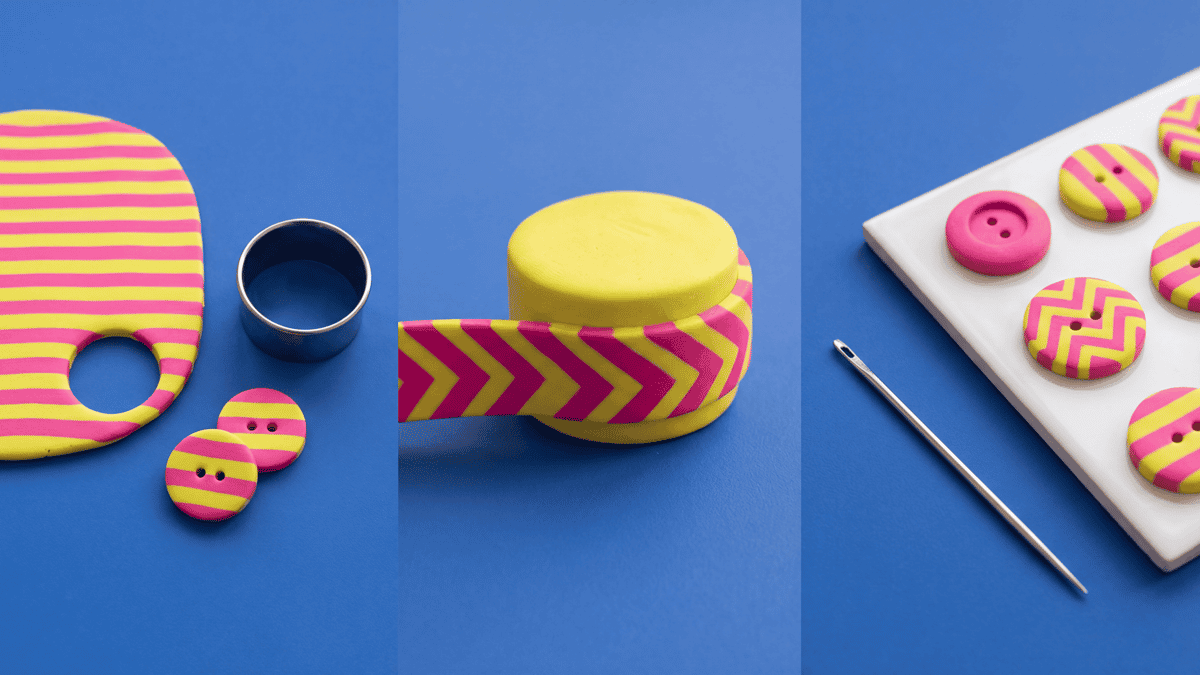 Polymer Clay Striped Buttons: Chevron Wraps and Drum Blanks