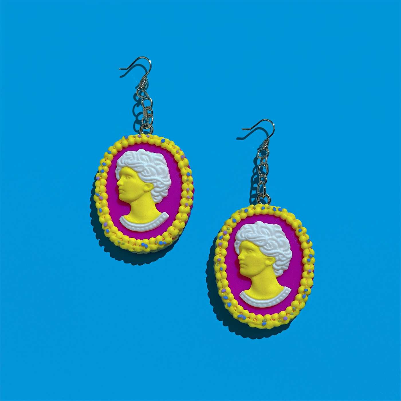 Neon Cameo Statement Dangle Earrings