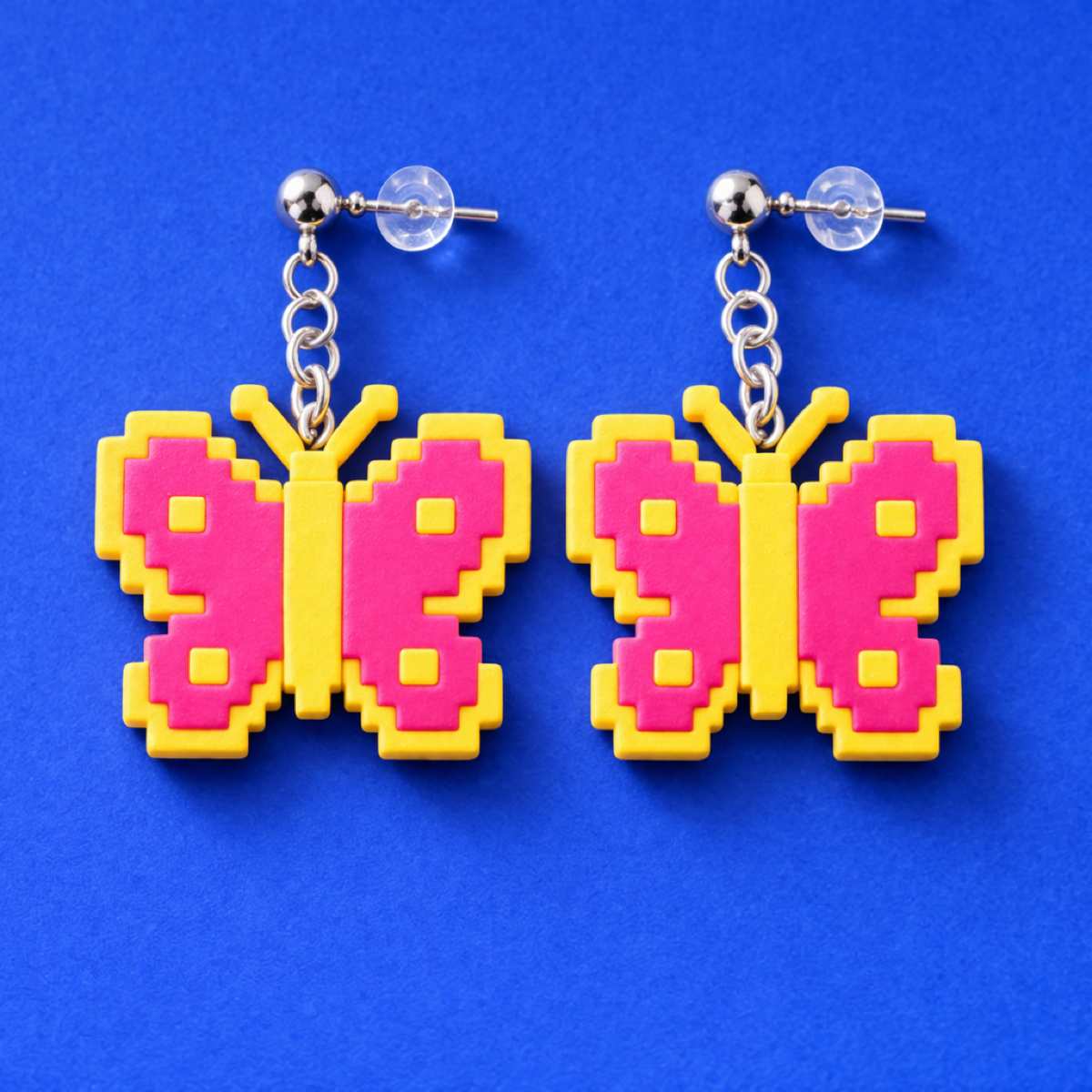 Hot Pink Pixel Butterfly Statement Dangle Earrings