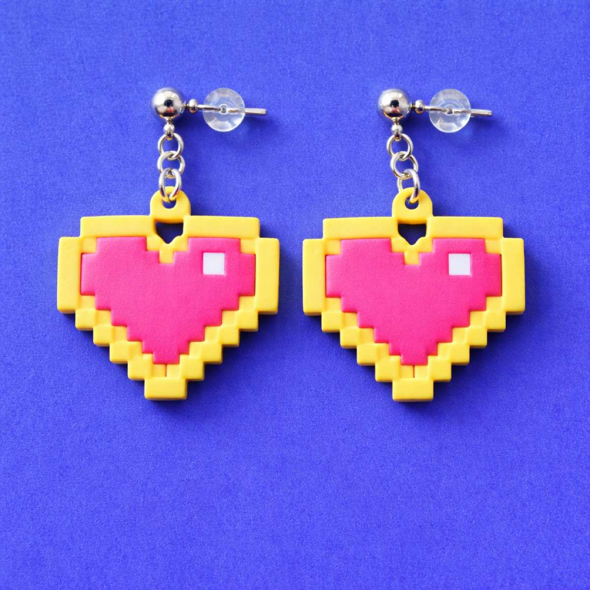 Hot Pink Pixel Heart Statement Dangle Earrings