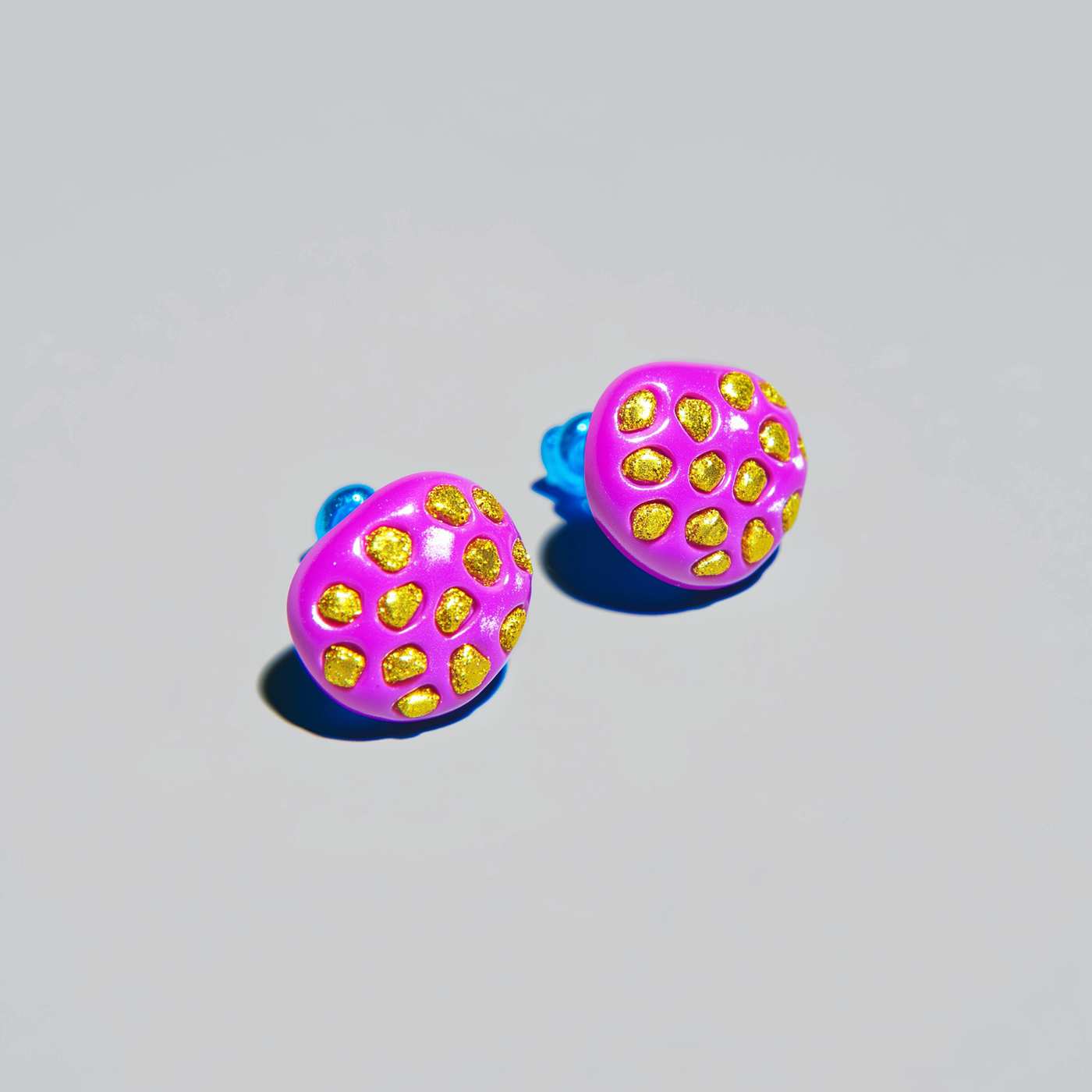 Magenta Dome Studs with Gold Glitter Inlay Earrings