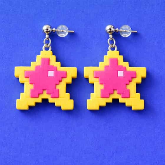 Hot Pink Pixel Star Dangle Earrings