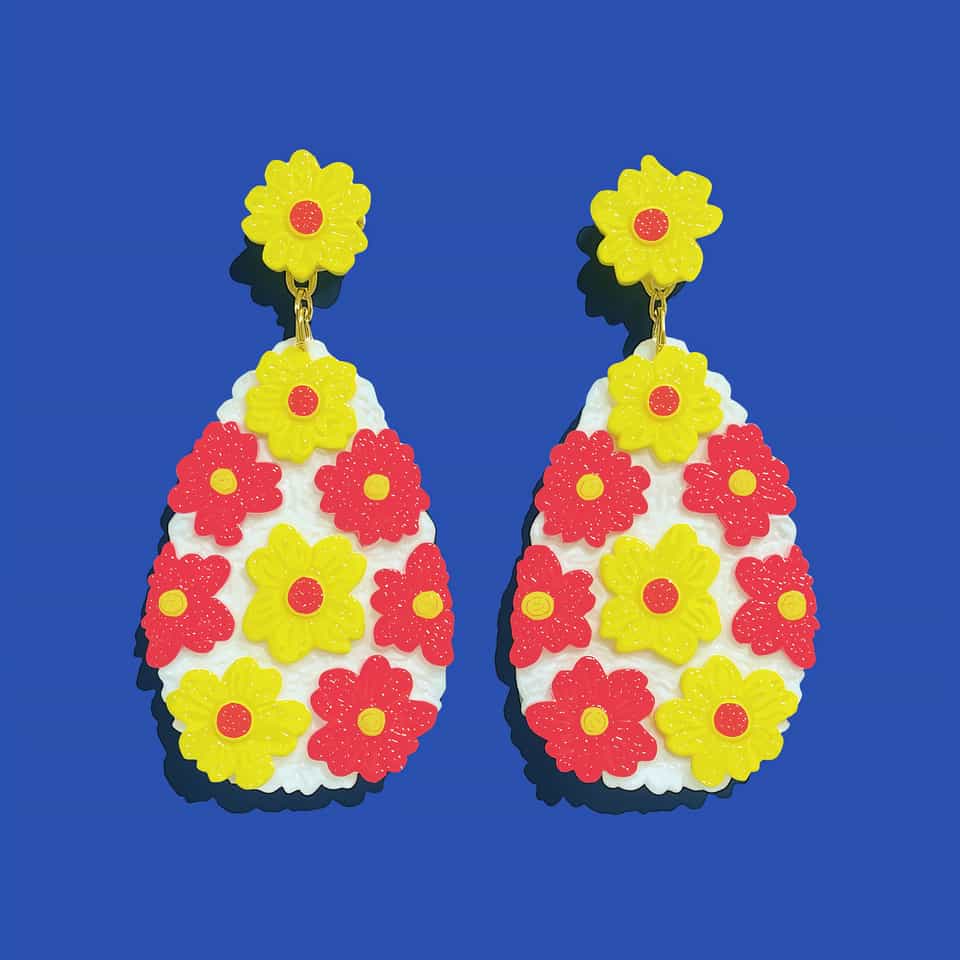 3D Millefiori Flower Dangle Earrings