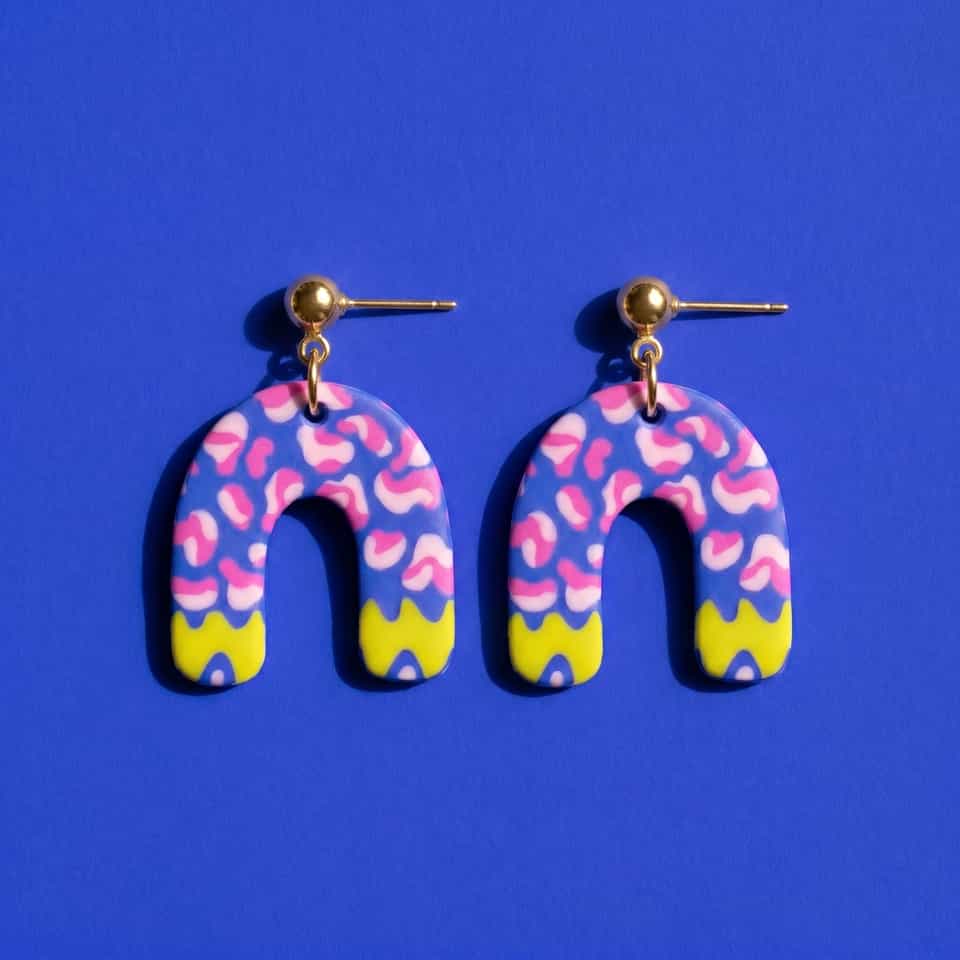 Abstract Cobalt Squiggle Arch Dangle Earrings