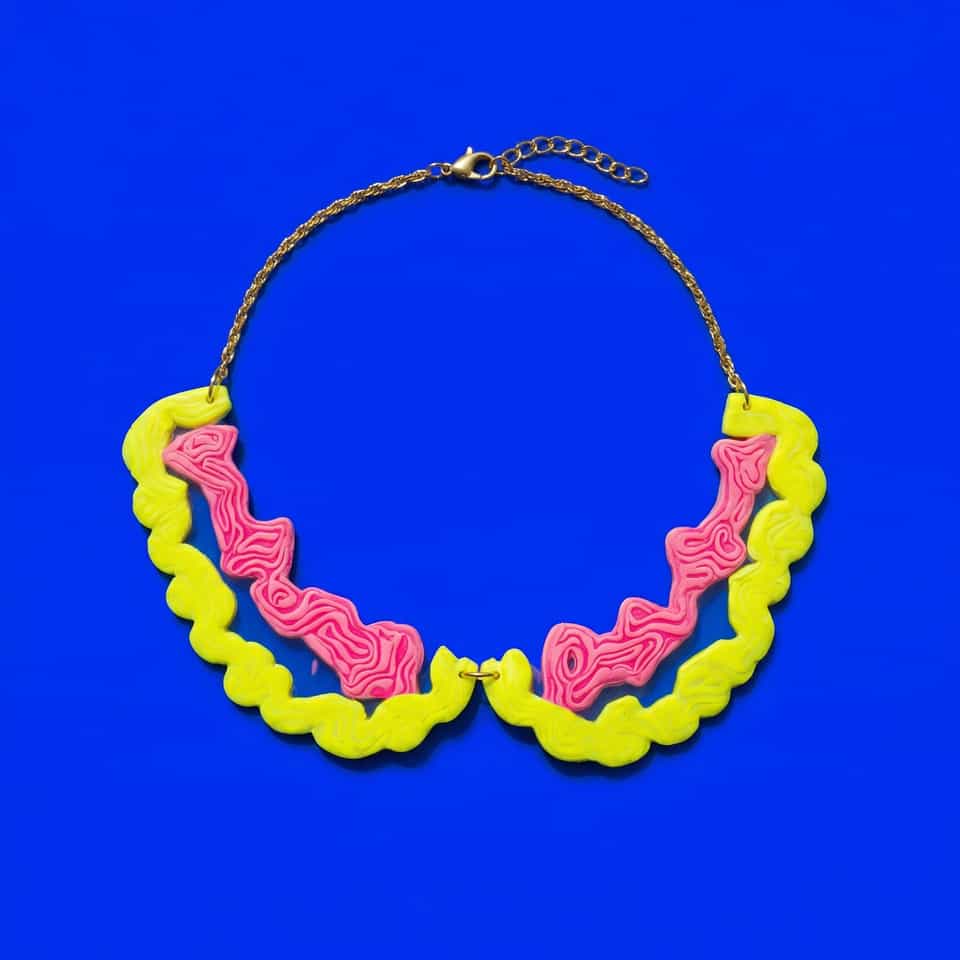 Acid Yellow & Hot Pink Relief Scallop Collar Necklace