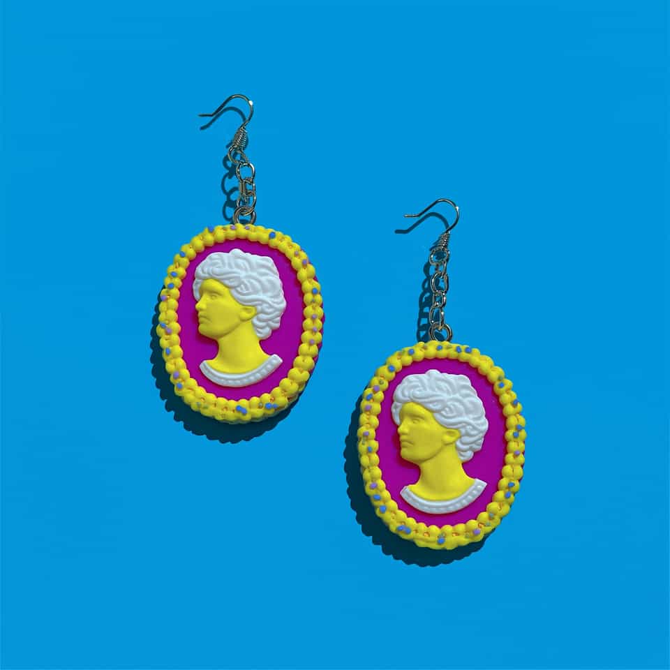 Neon Cameo Statement Dangle Earrings