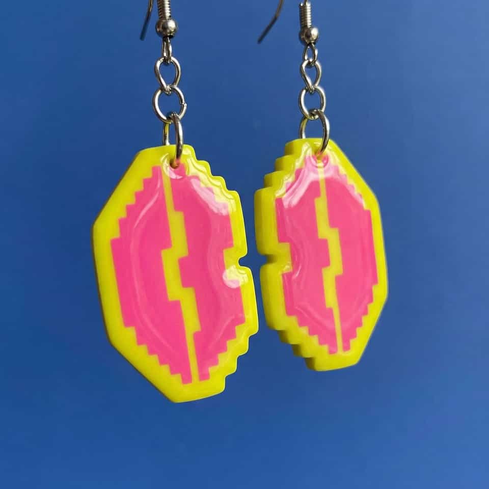 Pixel Pink & Yellow Split Lips Dangle Earrings
