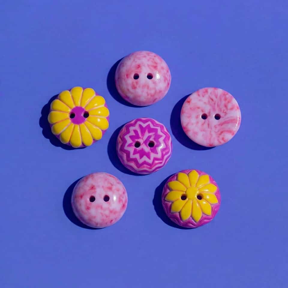 Pink Marbled & Floral Domed Buttons