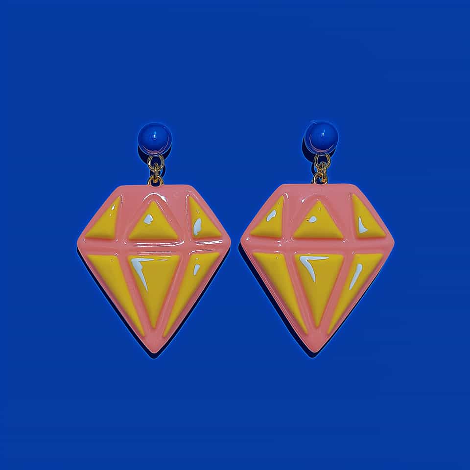 Pink & Yellow Faceted Gem Dangle Earrings