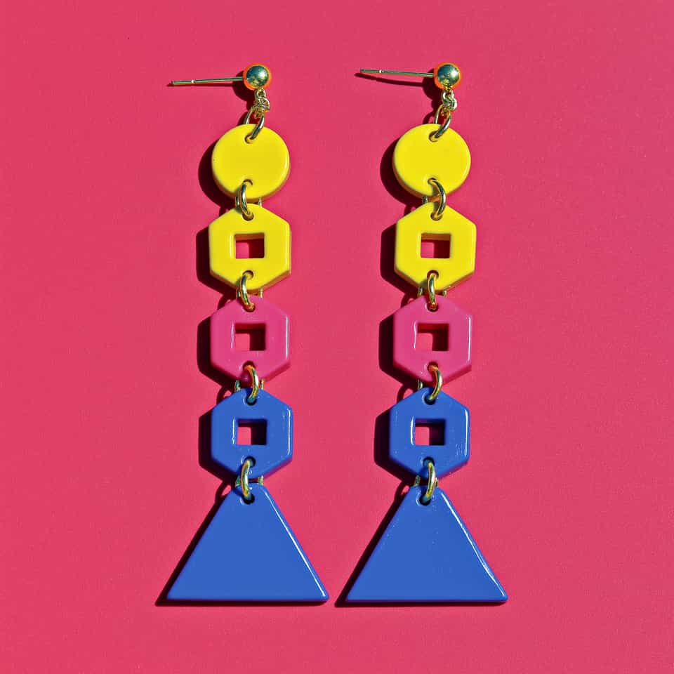 Yellow, Pink & Blue Mod Link Dangle Earrings