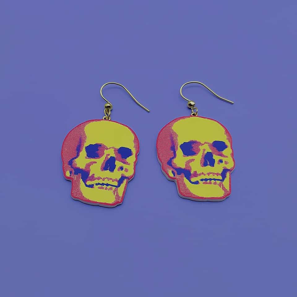 Halftone Skull Statement Dangle Earrings