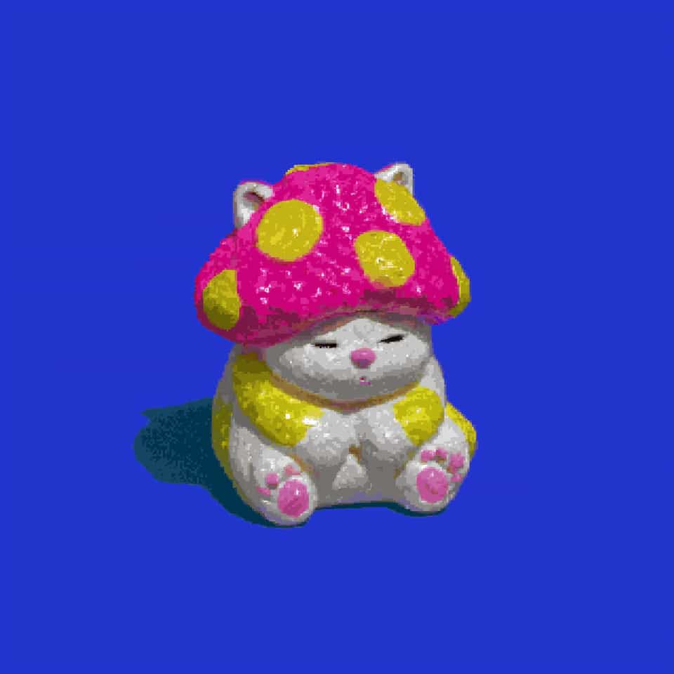 White Leafy Mushroom Cat Desk Buddy Figurine