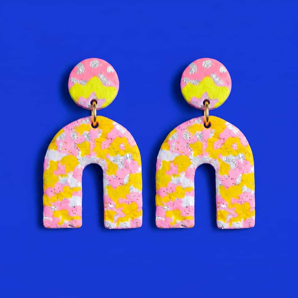 Pink Leopard Print Arch Dangle Earrings