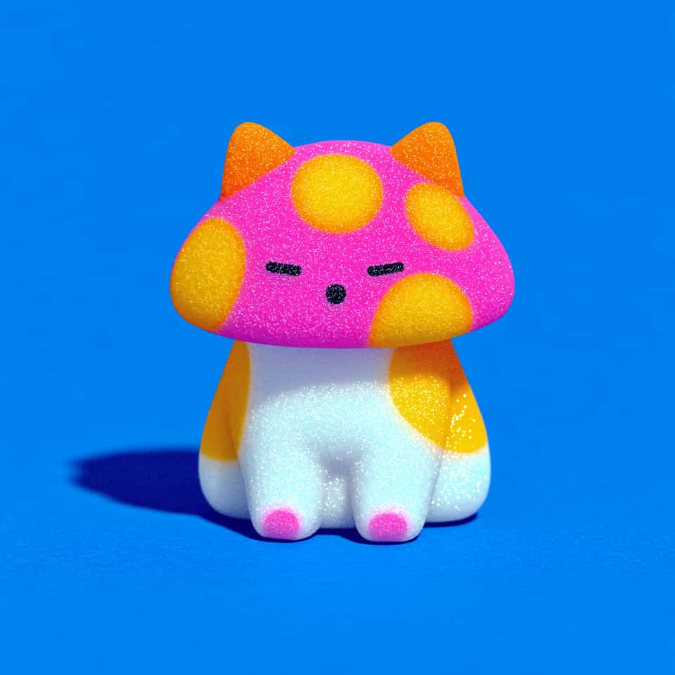 Magenta Glitter Mushroom Cap Cat Desk Buddy Figurine