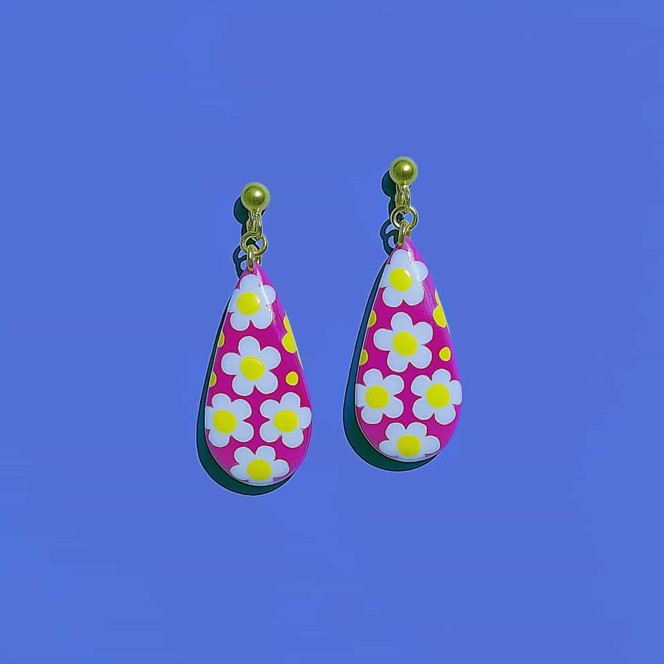 Daisy Cane Teardrop Dangle Earrings