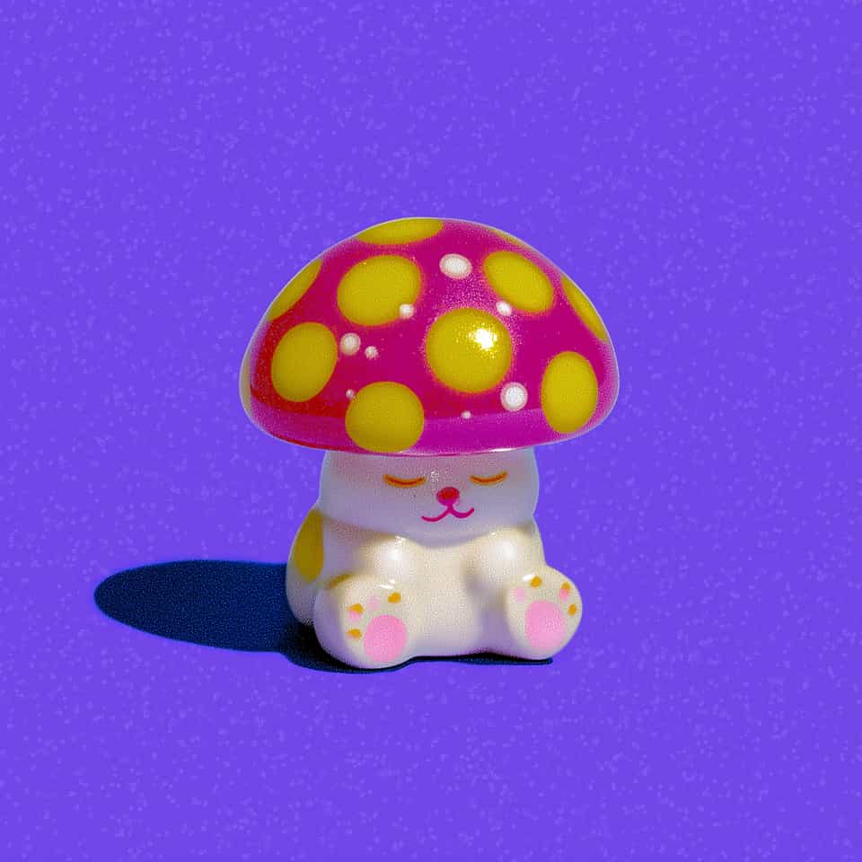 Pink Mushroom Cap Cat Desk Buddy Figurine