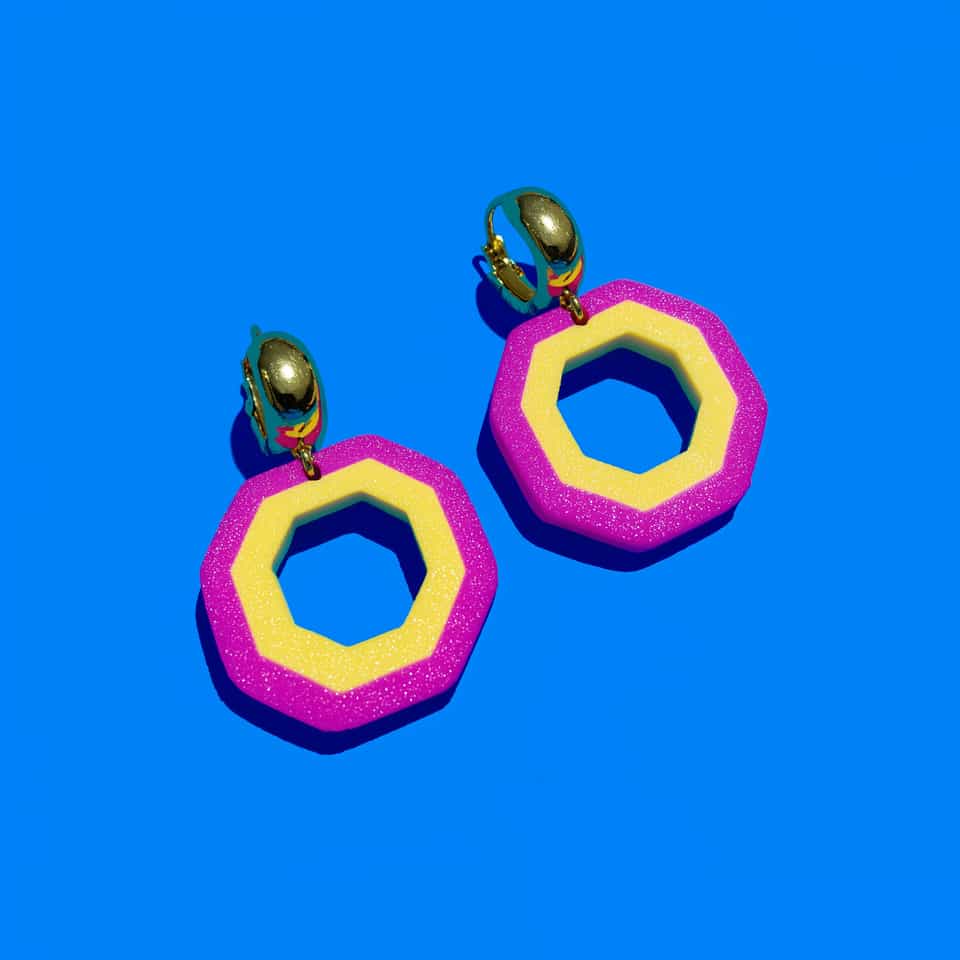 Pink & Yellow Octagon Hoop Earrings