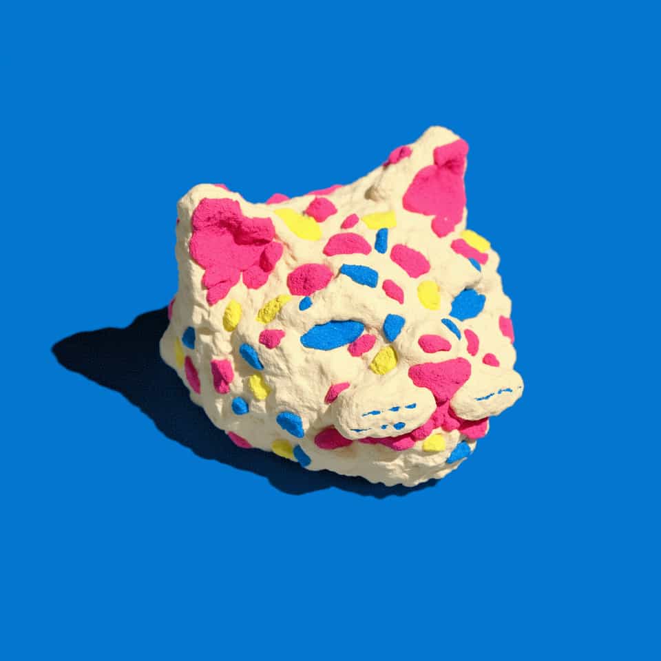 Cream Terrazzo Cat Head Desk Buddy Figurine