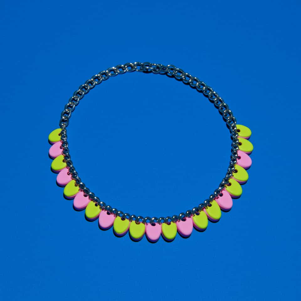 Pink & Yellow Petal Tab Statement Necklace