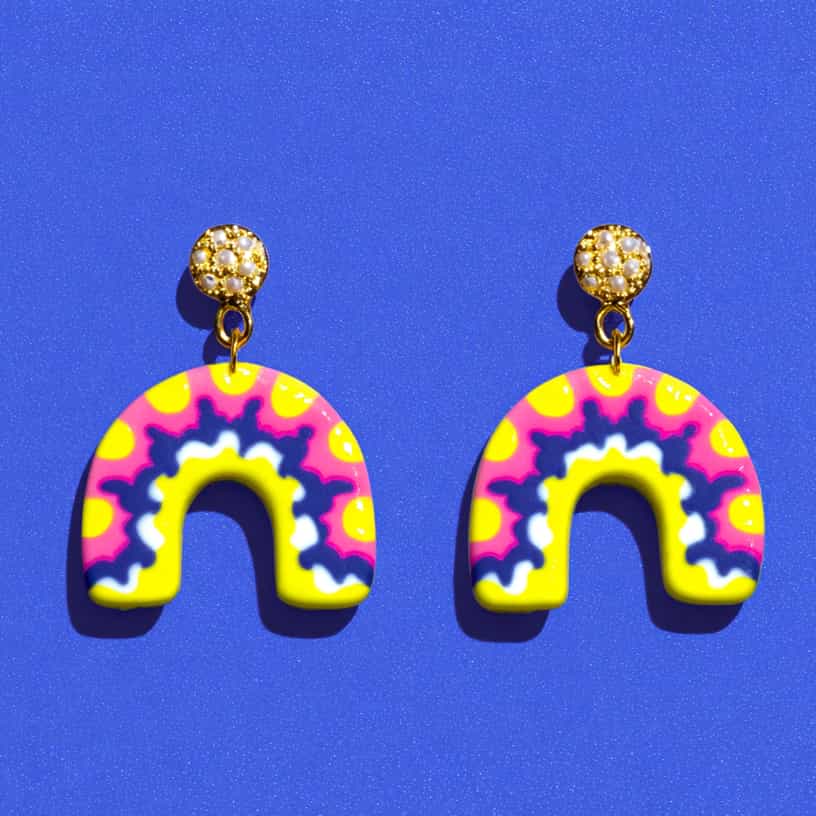 Pink & Yellow Scalloped Arch Dangle Earrings