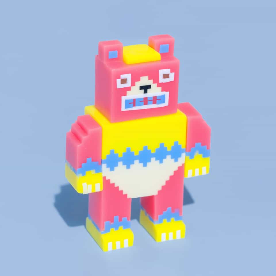 Pink & Yellow Pixel Bear Desk Buddy Figurine
