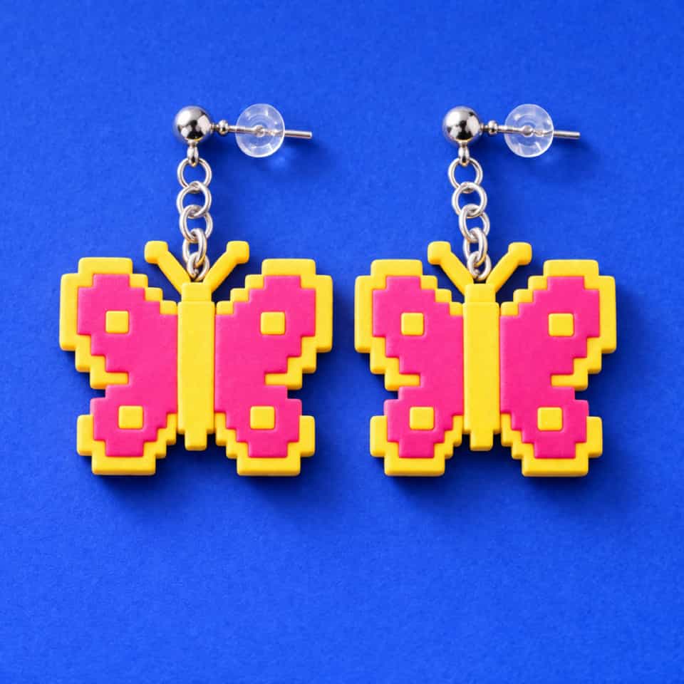 Hot Pink Pixel Butterfly Statement Dangle Earrings