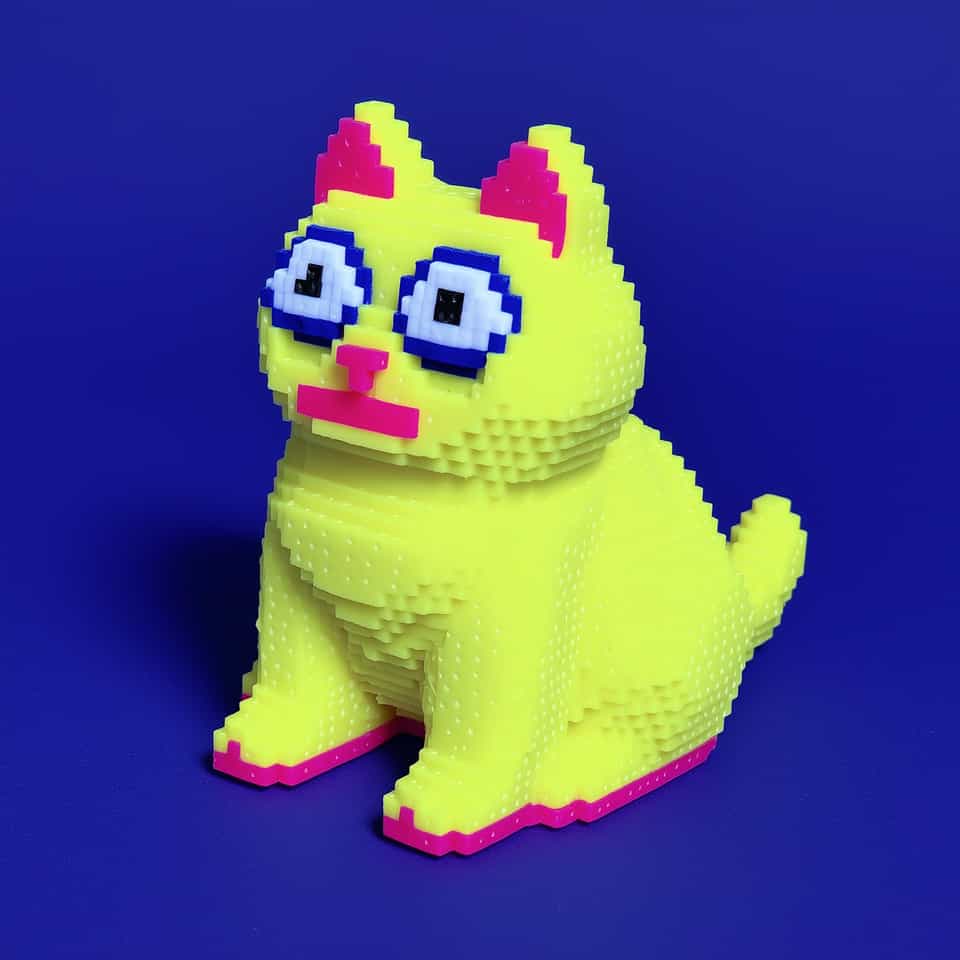 Yellow & Pink Voxel Cat Desk Buddy Figurine