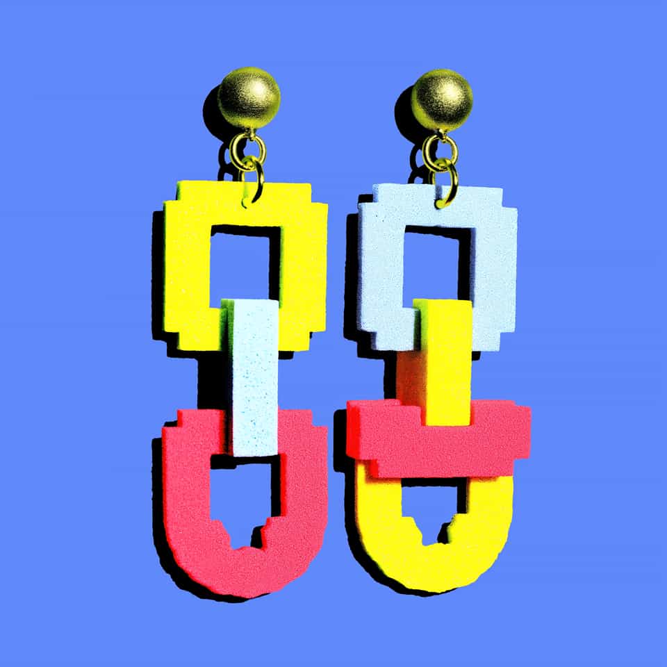 Asymmetrical Pixel Chain Link Dangle Earrings