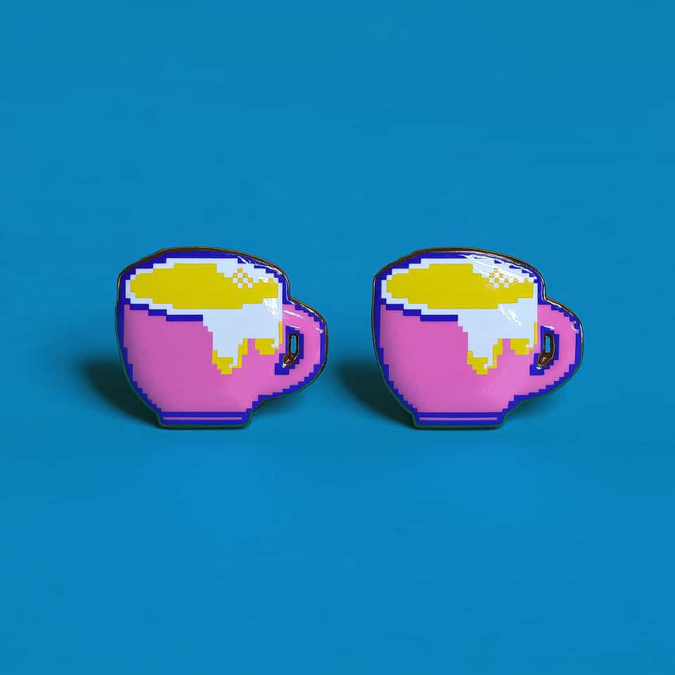 Pink Pixel Coffee Mug Stud Earrings