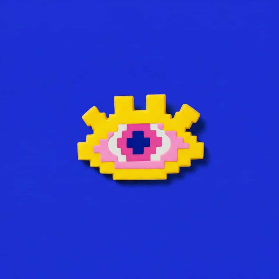 Yellow Pixel Eye Pin with Cross Pupil
