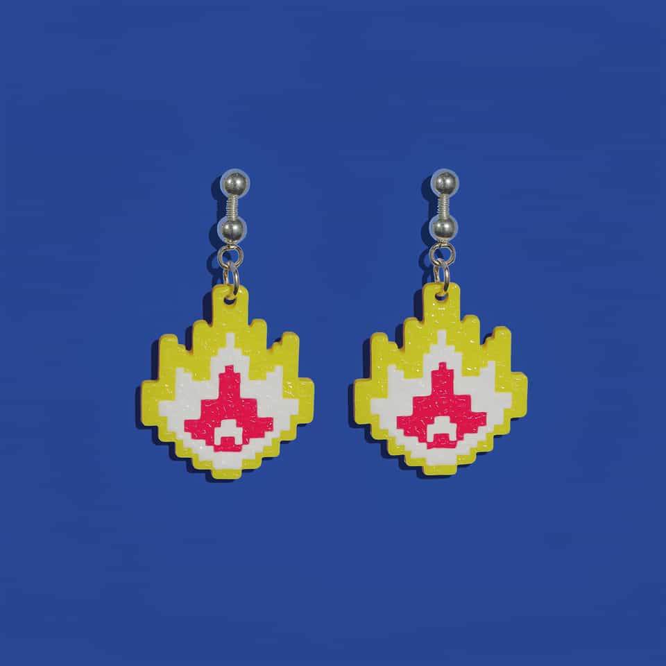 Yellow Pixel Flame Dangle Earrings