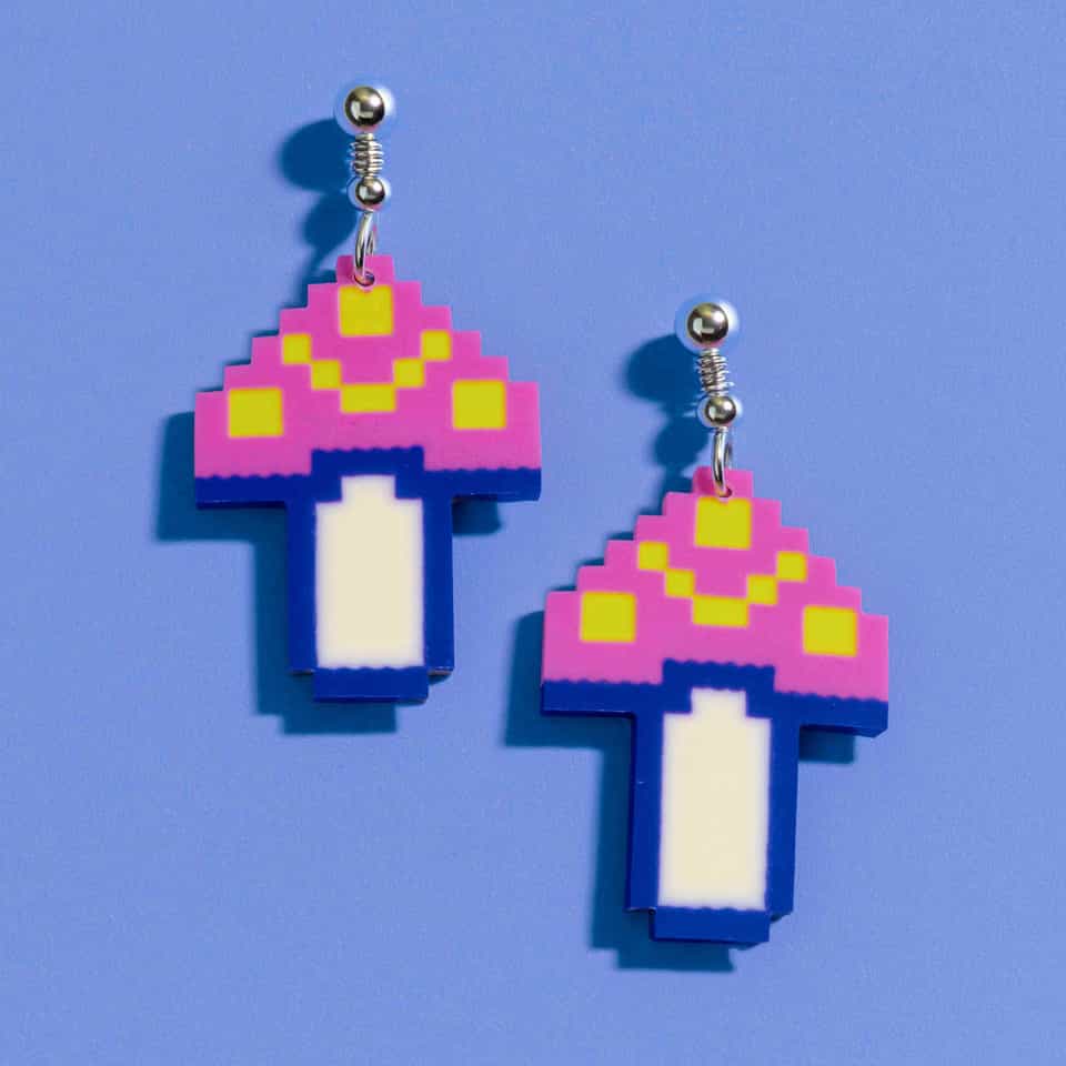 Retro Pixel Mushroom Stud Earrings