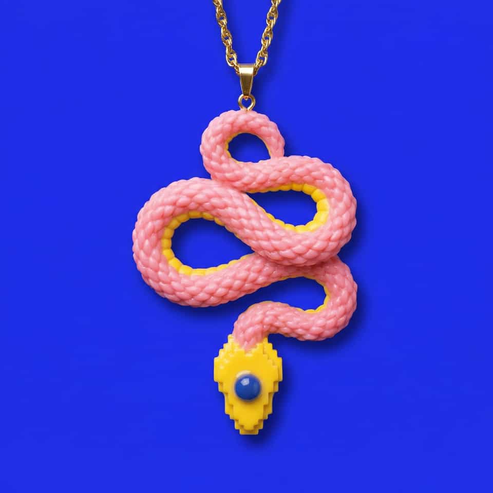 Pink Coiled Snake Pendant Necklace