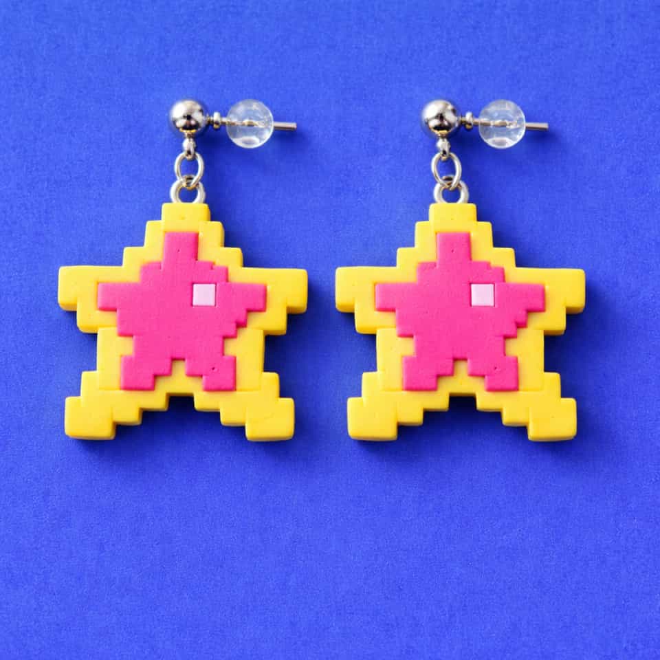 Hot Pink Pixel Star Dangle Earrings