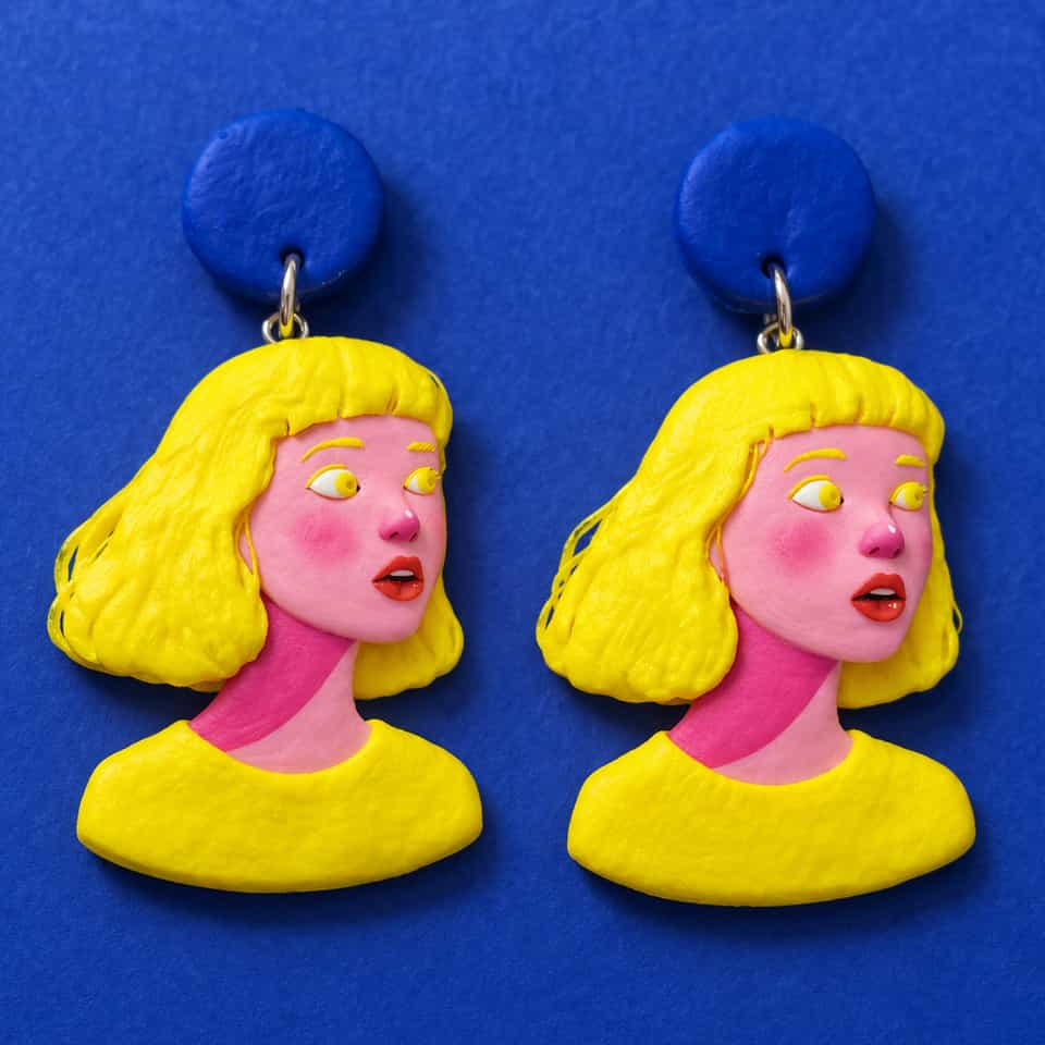 Neon Portrait Plaque Dangle Earrings
