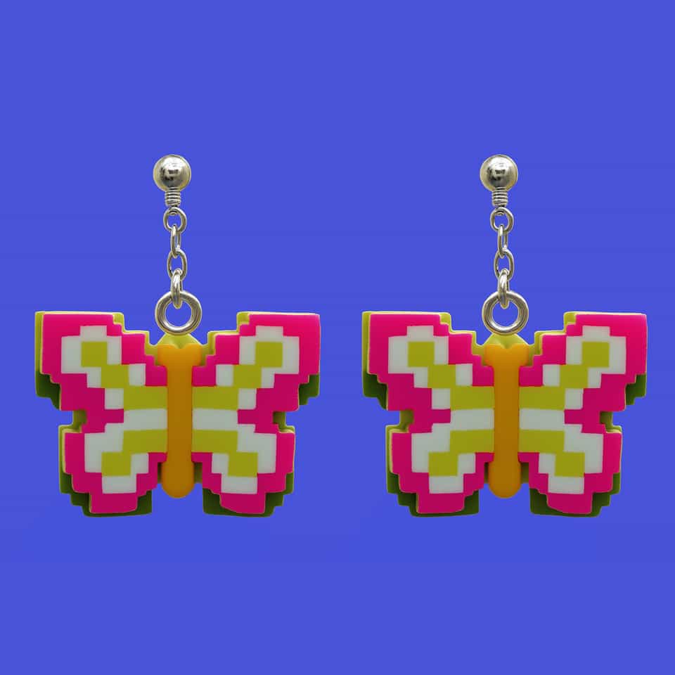 Pixel Butterfly Statement Dangle Earrings