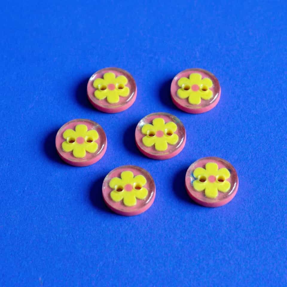 Pink & Yellow Flower Dome Button Set