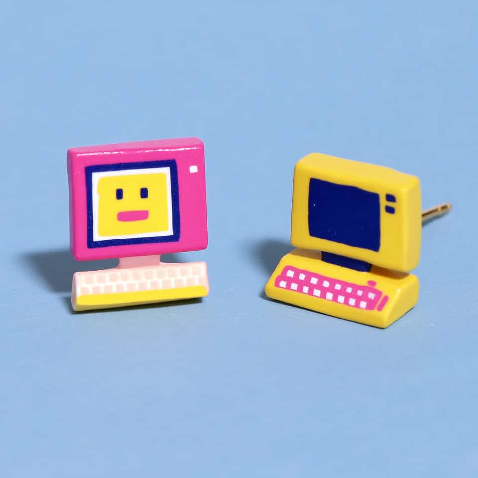 Mismatched Retro 3D Computer Stud Earrings