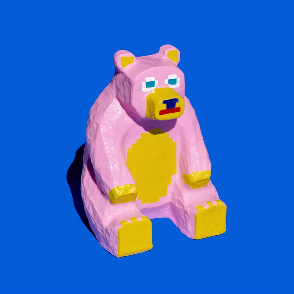 Pink Rounded Pixel Bear Desk Buddy Figurine