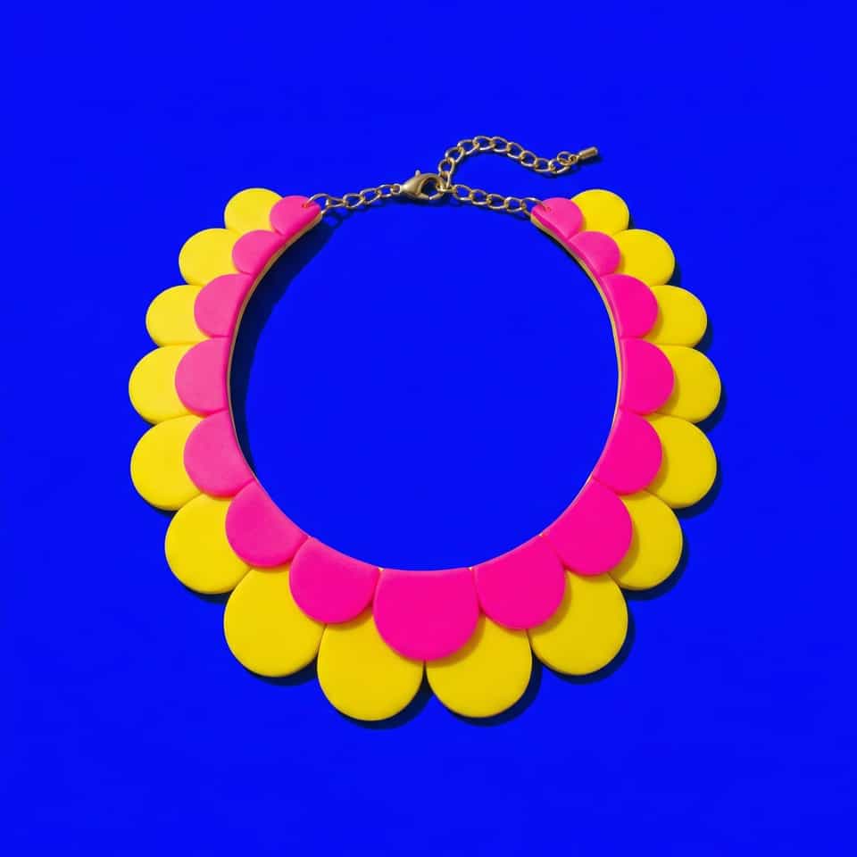 Hot Pink & Yellow Layered Scallop Collar Necklace