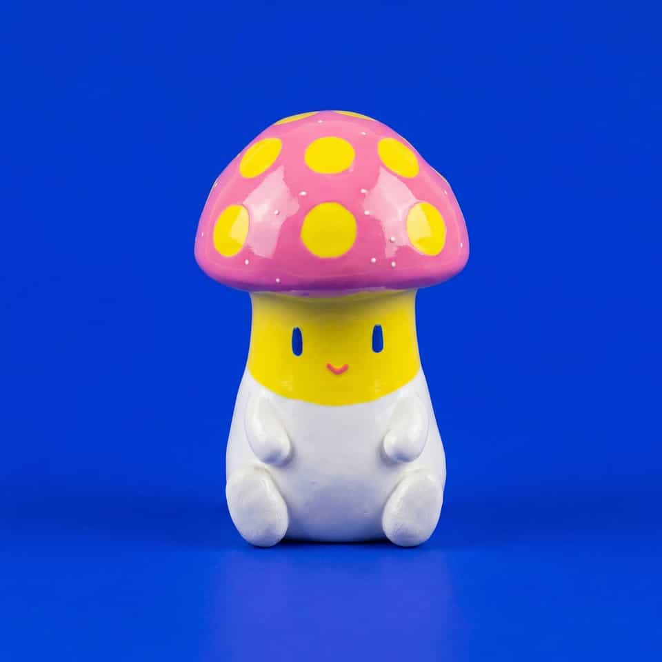 Glossy Pink Spotted Mushroom Desk Buddy Figurine