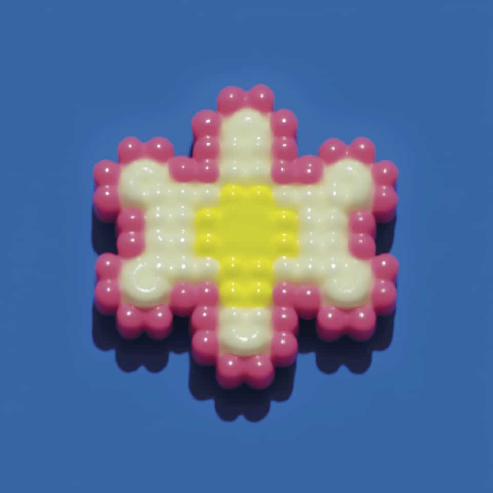 Polymer Clay Bobble Pixel Flower Pin. Handmade brooch using pixel construction with a gloss sealant finish. Build a stepped pixel-flower brooch from rounded clay beads on a flat p…