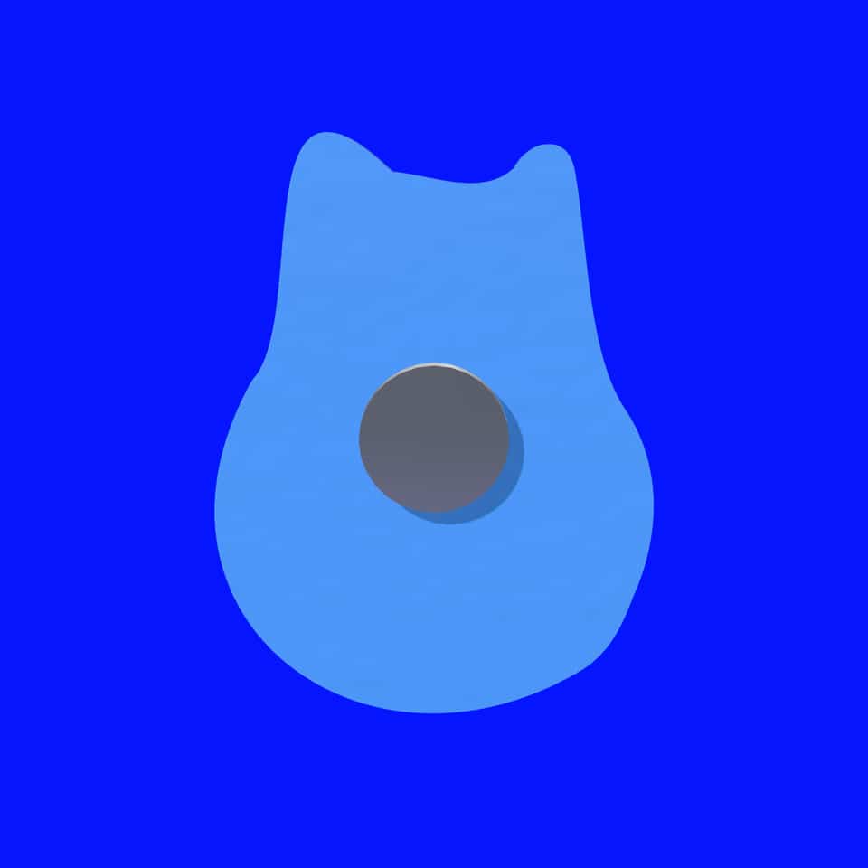 The flat back of the 60 mm applique cat with its round magnet. Glue the magnet after baking and full cooling.