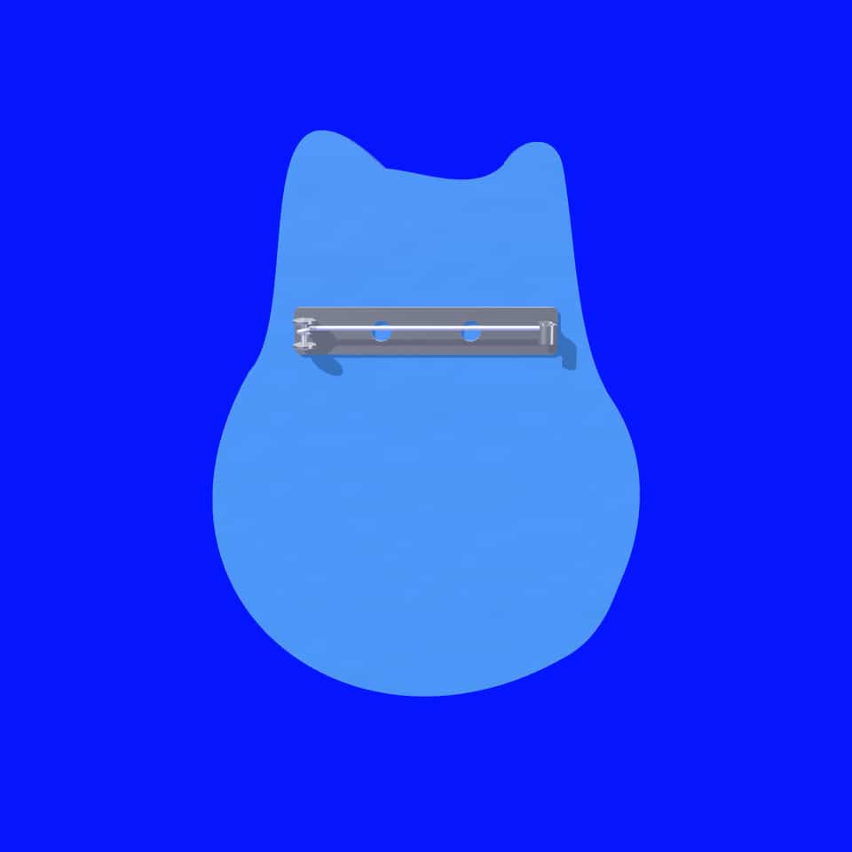 The back of the 56 mm relief cat, showing its horizontal 25 mm bar pin. Glue the finding only after baking and full cooling.