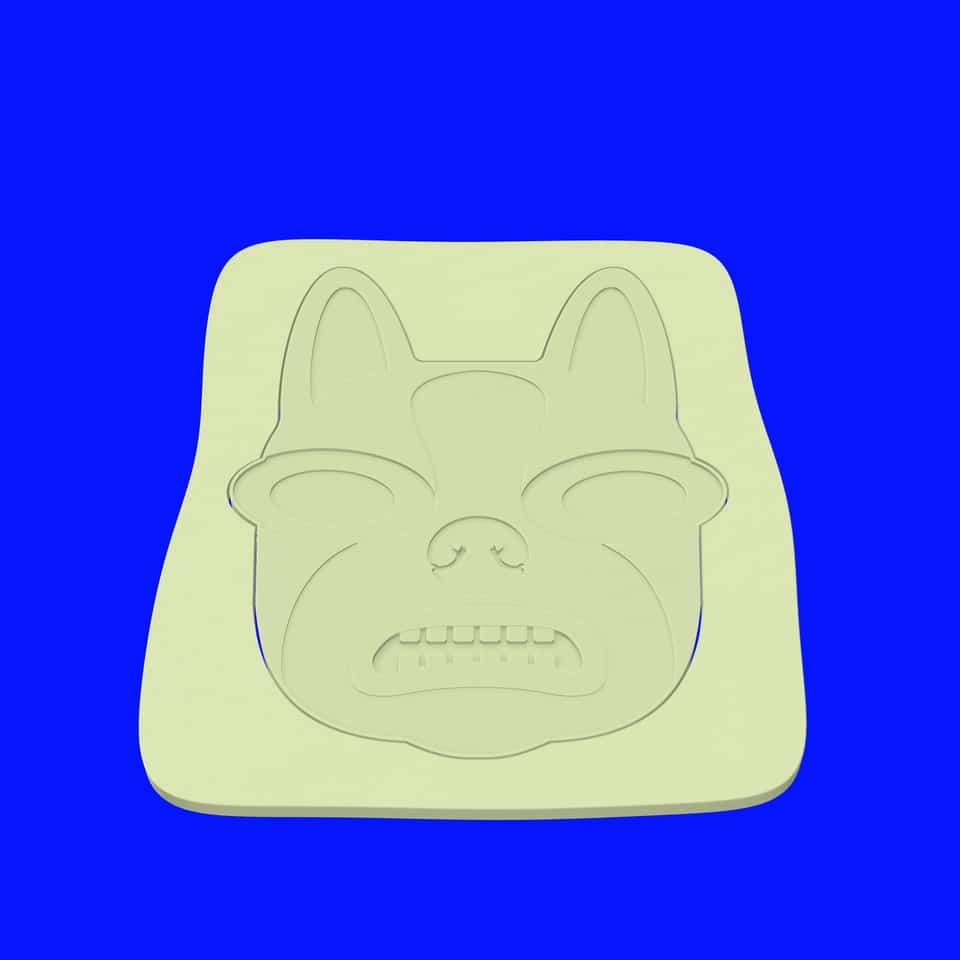 The whole face pressed into one slab with relief cutter R.
