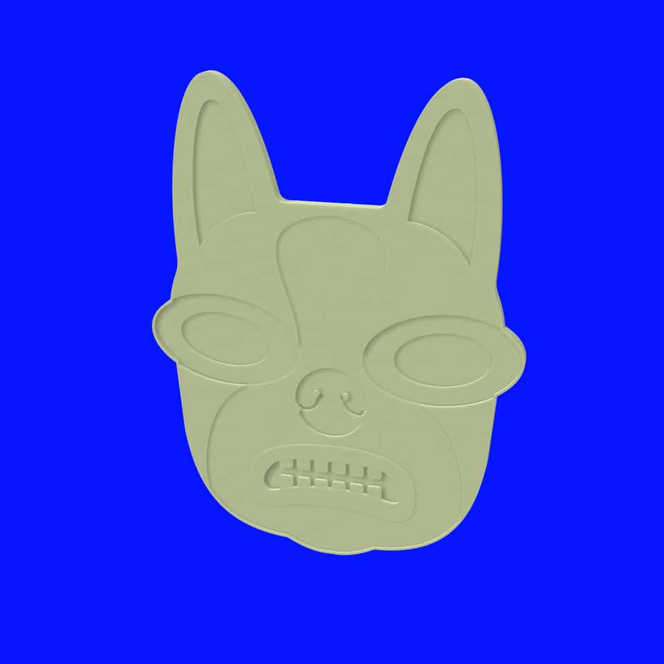 A 150 mm one-colour relief Boston Terrier face.