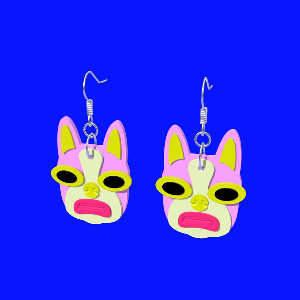 A pair of 40 mm Boston Terrier drop earrings on ear wires.
