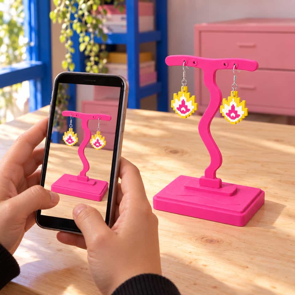 example photographs pink Softwave Medium on Full; the phone shows the same single pair and studio table.
