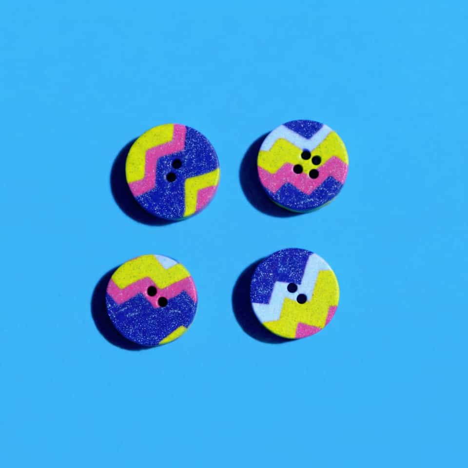 Cobalt Polymer Clay & Pink Chevron Button Set. Color blocking button with a sanded buffed finish. Make a matched set of four glittery cobalt chevron polymer clay buttons three way…