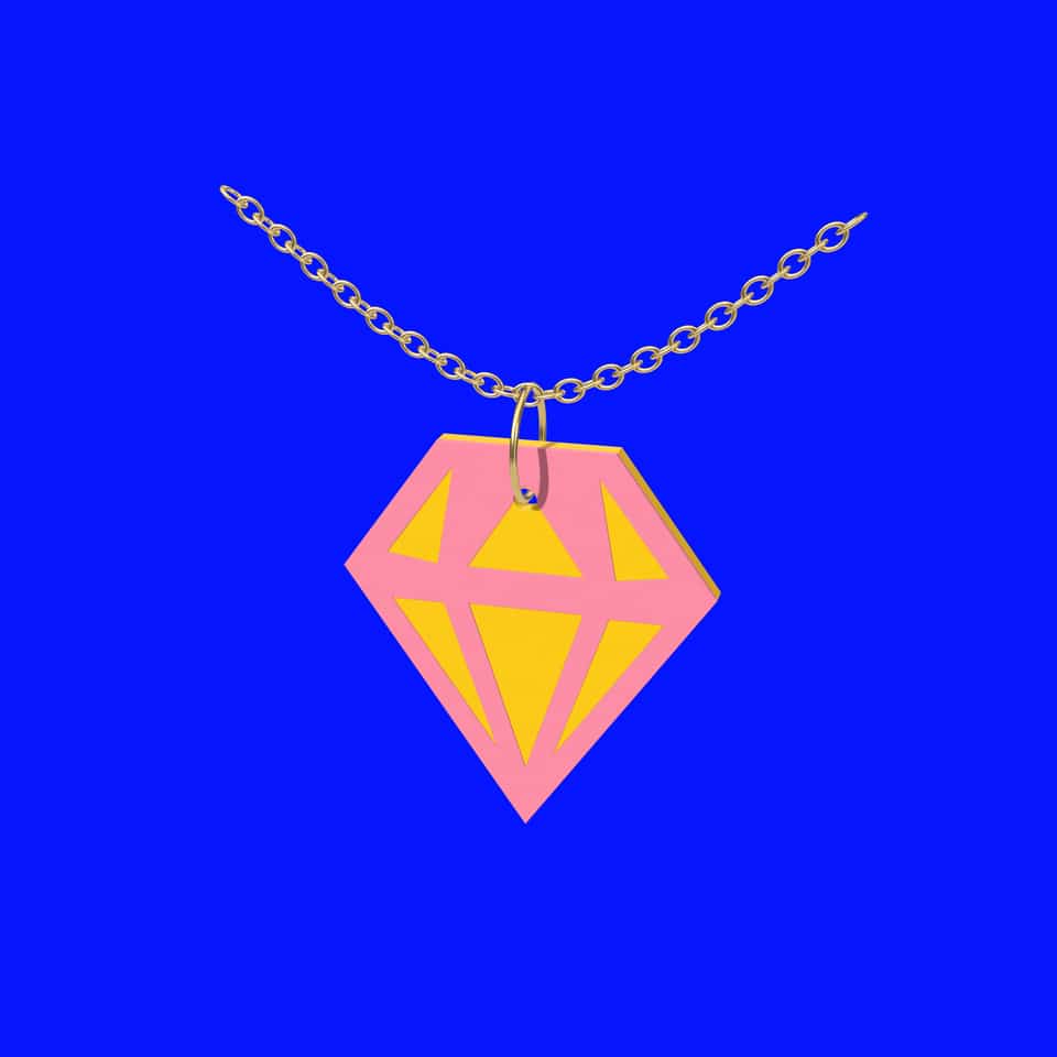 A layered Faceted Gem pendant hanging from a jump ring on a chain.